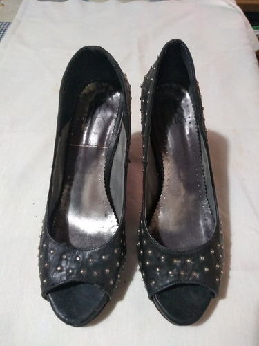 Zapatos De Cuero Sin Puntera Color Negro, Nro. 38, Usado 