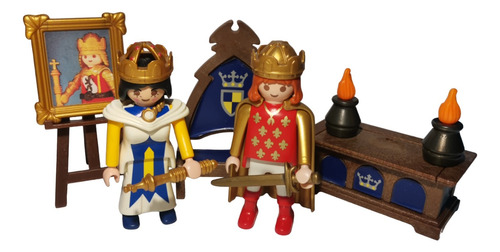 Playmobil Set Medieval Rey Y Reina Trono Mueble Caballeros 