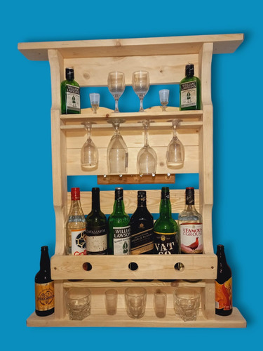 Bar Botellero En Madera Natural Quemado A Fuego