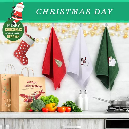 Toallas De Mano Bordadas Navideñas Para Baño Y Cocina, 6 Pie