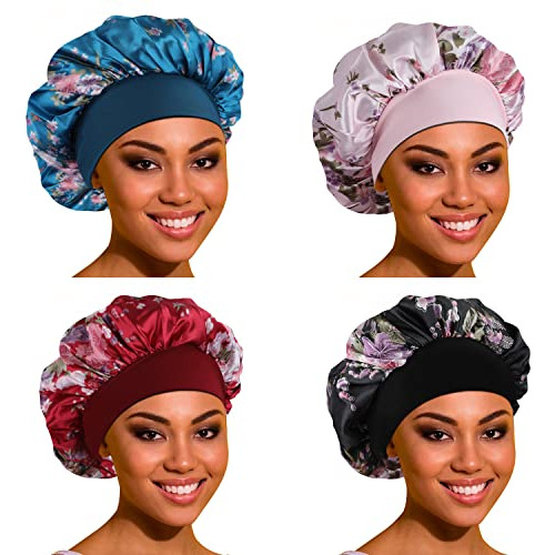 Satin Bonnet Peluquería Bonnet Para El Sueño- 4 Pack Zxmt5