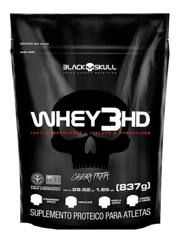 Suplemento em pó Black Skull  Caveira Preta Series Whey 3HD proteínas Whey 3HD sabor  morango em sachê de 837g