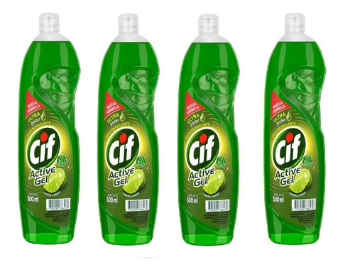 Detergente Cif Active Gel Limón Verde 4u De 500ml