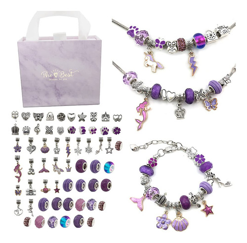 Kit Fabricacion Pulsera Abalorio 63 Pieza Joyeria Purpura