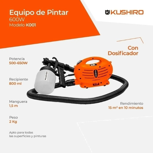 Imagen 3 de 12 de Maquina De Pintar 650w Kushiro Pistola Equipo