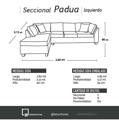 Sofá Seccional Padua Izquierdo Tela Velvet Latam Home