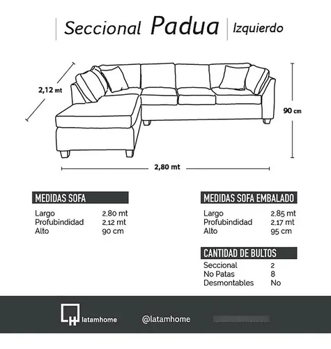 Sofá Seccional Padua Izquierdo Tela Velvet Latam Home
