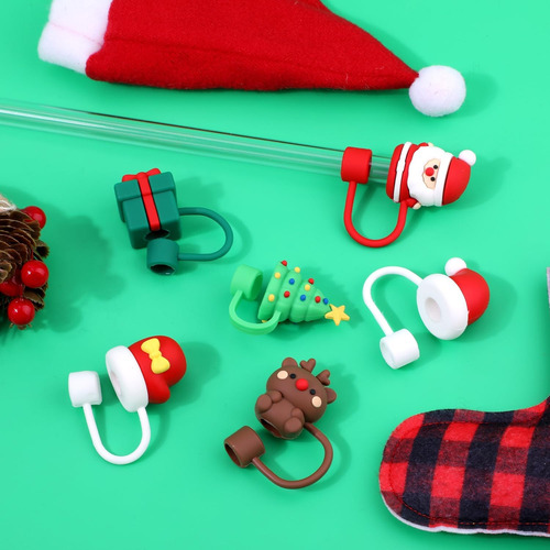 6 Piezas De Adornos De Paja De Navidad, Tapas De Popote De N