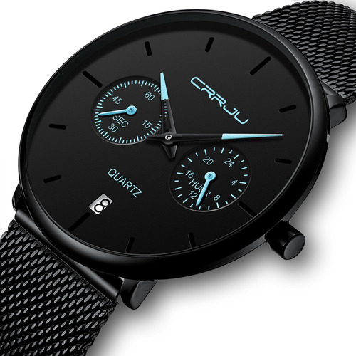 Reloj Hombre Original Crrju Acero Inoxidable Y Fechador