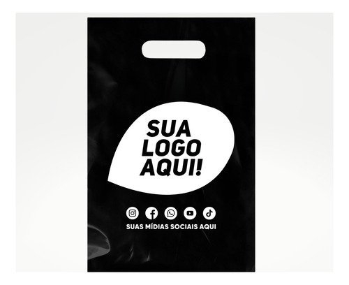 250 Sacola Alça Vazada Boca Palhaço 30x40 Personalizada Cor Preto Sua Logo Com Midias Sociais