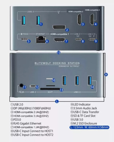 Blitzwolf Dock Station Bw-th13 Versão Hdmi Usb 3.0 18 Em 1