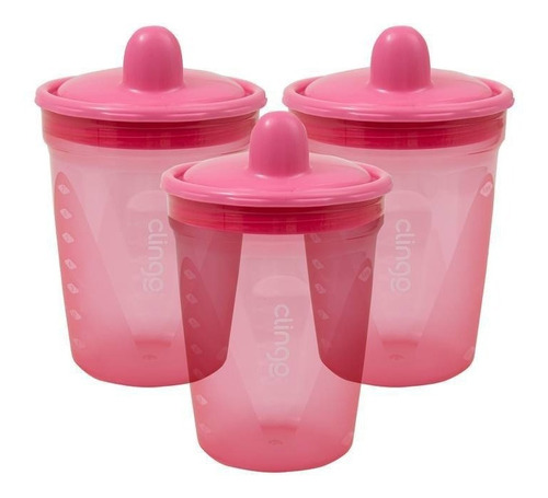 Kit Com 3 Copos De Transição 250ml Livre De Bpa Rosa Clingo