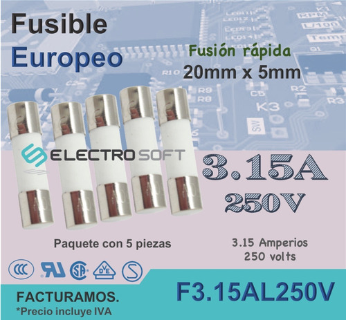 5pz Fusible Cerámico Europeo 3.15a 250v | 3.15 Amperios