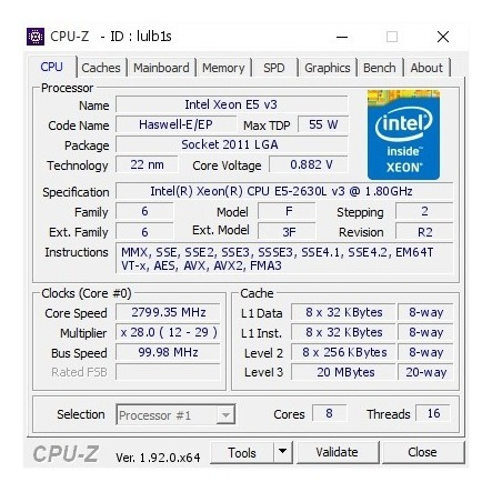 Imagem 3 de 6 de Intel Xeon E5 2630l V3 8/16 20m 2.9gt Td350 Rd350 Dl380 Z640