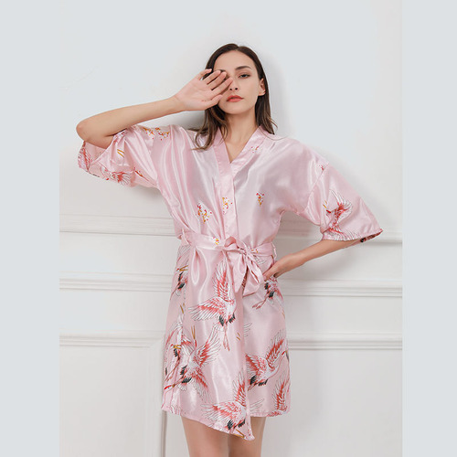 Bata Tipo Kimono Para Mujer, Bata Con Estampado Crane Blosso