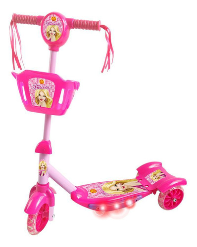 Patinete Infantil Belinda 3 Rodas Com Cesta Led E Som Rosa