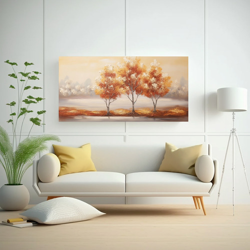 80x40cm Cuadro Simétrico En Lienzo Con Detalles Dorados