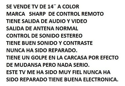 Televisor Sharp 14 Pulgadas Usado (Usado)