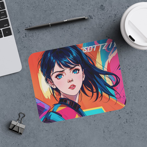 Mouse Pad Em Tecido 21,5 X 17,5 - Anime Girl - Azul Laranja