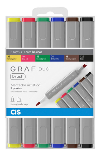 Estojo Marcador Duplo Cis Graf Duo Brush 06 Cores-lettering