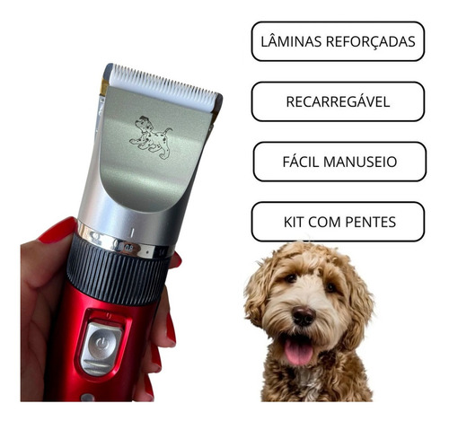 Kit Máquininha Tosa Pet Recarregável Com 4 Pentes Cães Gatos