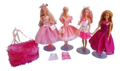 Bolsinha Pelúcia Rosa Barbie+roupa Boneca Acessório 15 Pçs  