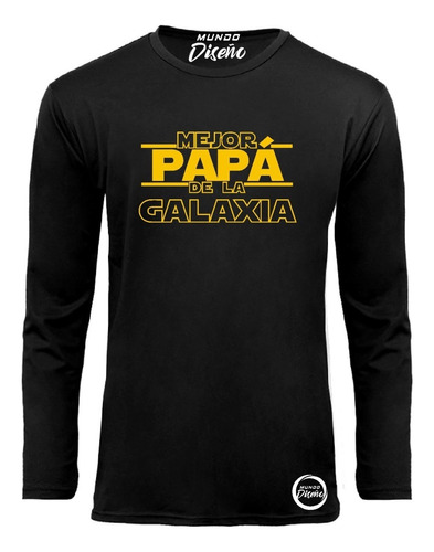 Polera Manga Larga Hombre Mejor Papa De La Galaxia Amarillo