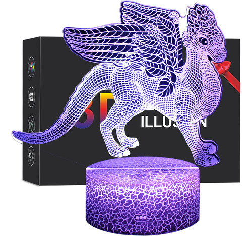 Melao Luz Nocturna De Dragn Para Nios, Lmpara Led 3d Regulab