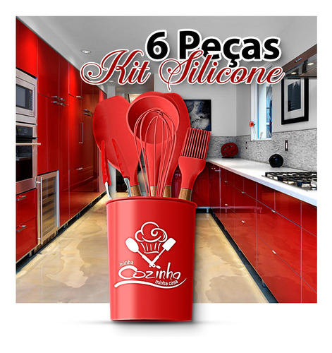 Imagem 2 de 6 de Jogo De Cozinha 7 Pecas Cor Vermelho De Silicone
