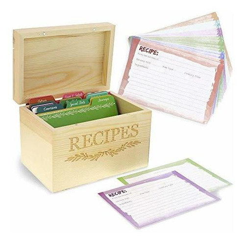 Juvale Wood Recipe Organization Box With Cards And Dividers