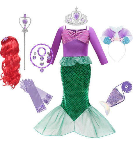 Vestido De Princesa Mermaid Ariel, Vestido De Manga Corta Pa