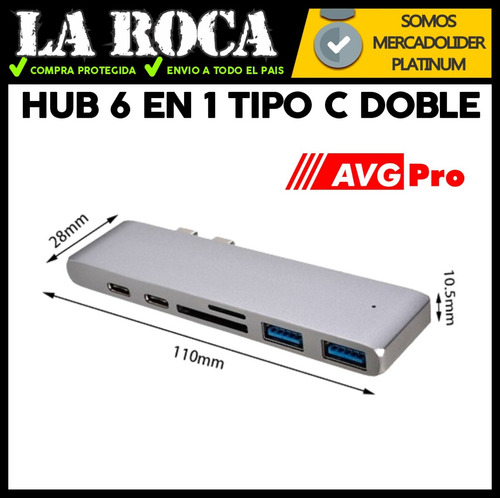 Imagen 6 de 10 de Adaptador Usb C 6 En 1 Macbook Air Pro Usb Sd Cargador