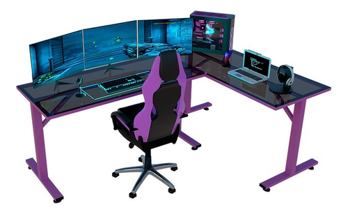 Escritorio gamer Cooling Tree Systems gamer en L cts acero de 115cm x 75cm x 65cm x 180cm pink