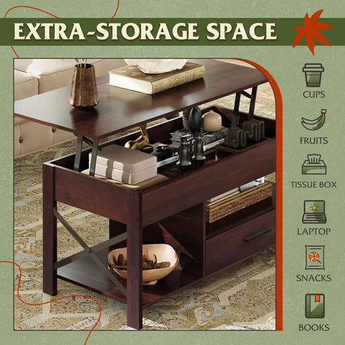 Mesa Auxiliar Elevable 99 Cm Con Compartimento Oculto Espres