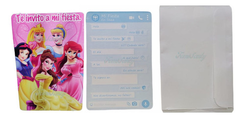 Princesas Invitacion Con Sobre C/10 Pzs Invitaciones 2 Paq 