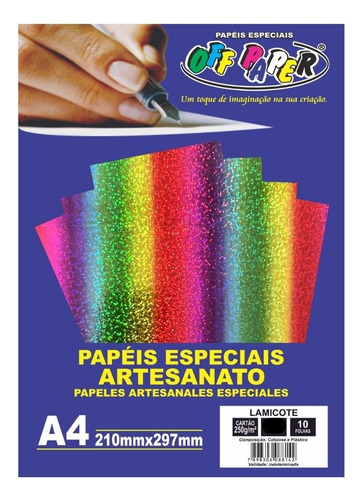 Papel Lamicote Holográfico A4 250g Off Paper Topo De Bolo Cor Arco-Íris