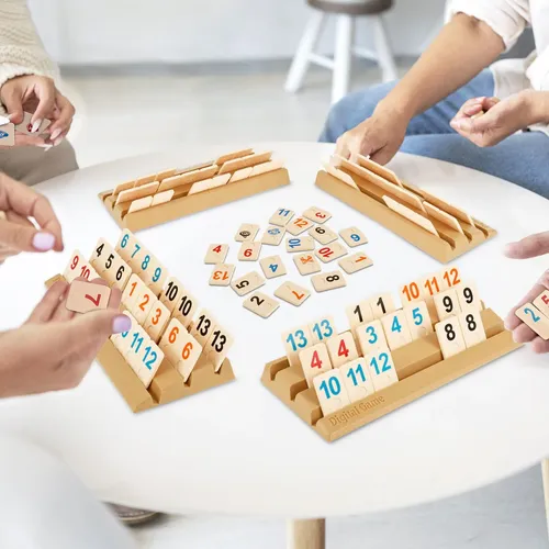 Juego De Rummy Portátil Con 106 Fichas Y 4 Soportes – Estrategia De Números Para 2 A 4 Jugadores – Incluye Bolsa De Transporte