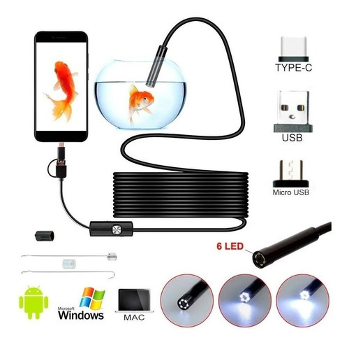 Câmera Sonda Endoscópica 5m Plug Tipo C Micro Usb Android