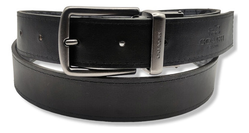 Cinturon Coach Doble Vista Reversible Hombre Mujer Unisex Color Negro Diseño De La Tela Hebilla Clasica Talla M (115cm)