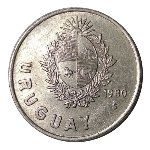 Moneda 1 Nuevo Peso 1980 Uruguay Ceca Santiago