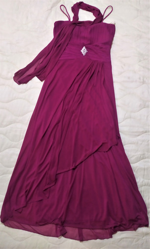 Vestido Largo De Fiesta Con Bufanda Color Vinotinto