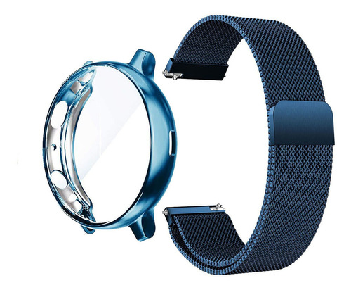 Kit Pulseira + Capa Para Watch Active 2 Proteção Total Cor Azul - Indigo Largura 20 Mm