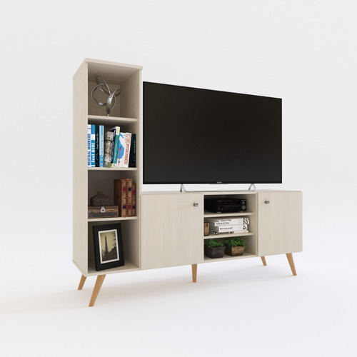 Rack Led + Biblioteca Mesa Tv Led Nordico Escandinavo Diseño + Envió Sin Cargo Capital Federal Color Fineline crema