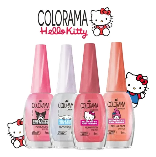 Esmalte Colorama Hello Kitty Nova Coleção - Kit Com 4 Cores Rosa Glow Nuvem Pink Gloss