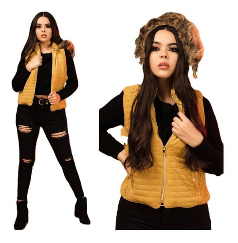 Chaleco Gamuza Con Capucha Desmontable Dama Mujer