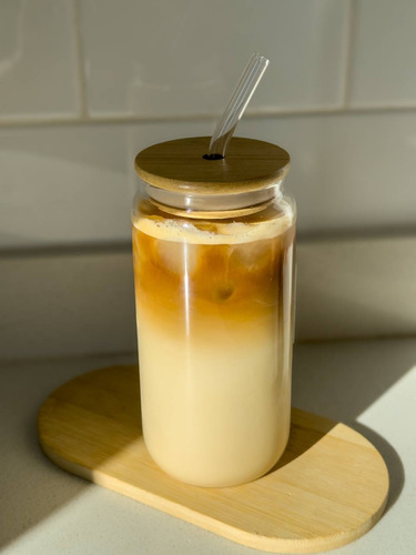 Vaso De Vidrio Estilo Lata Con Tapa Y Sorbete 500ml Transparente