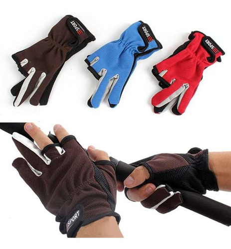 Guantes 3 Dedos Pesca Deportiva Antideslizantes Rojo