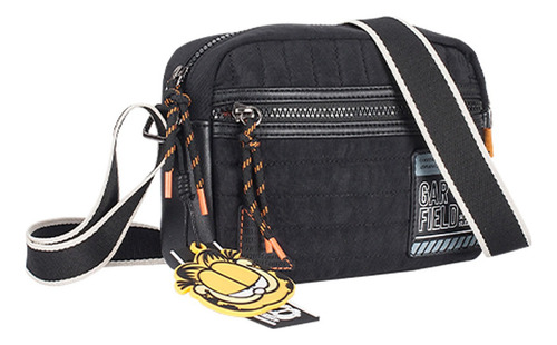 Bolsa Feminina Transversal Garfield Urban Original Cor Preto Desenho do tecido Liso