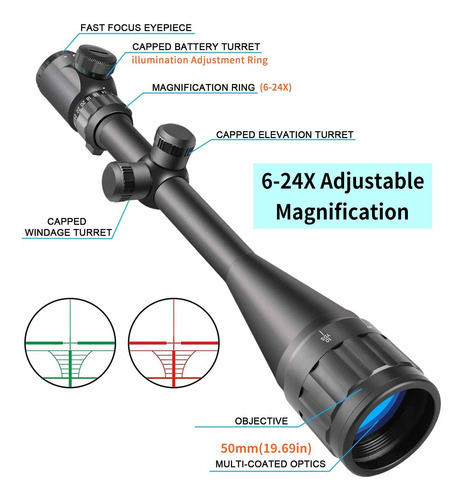 Beileshi 6-24x50 Aoeg Optics Caza Rifle Scope Red & Green Il