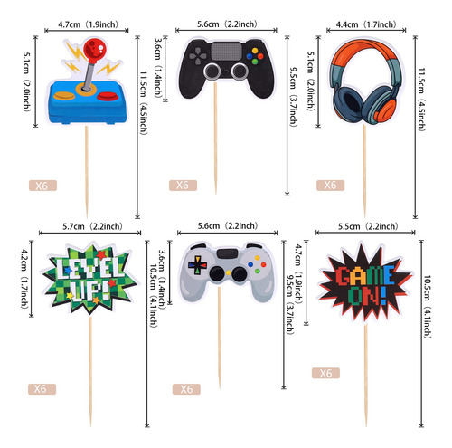 Cake Topper Para Cupcakes Con Diseño De Videojuegos 36 Pzas Multicolor Liso